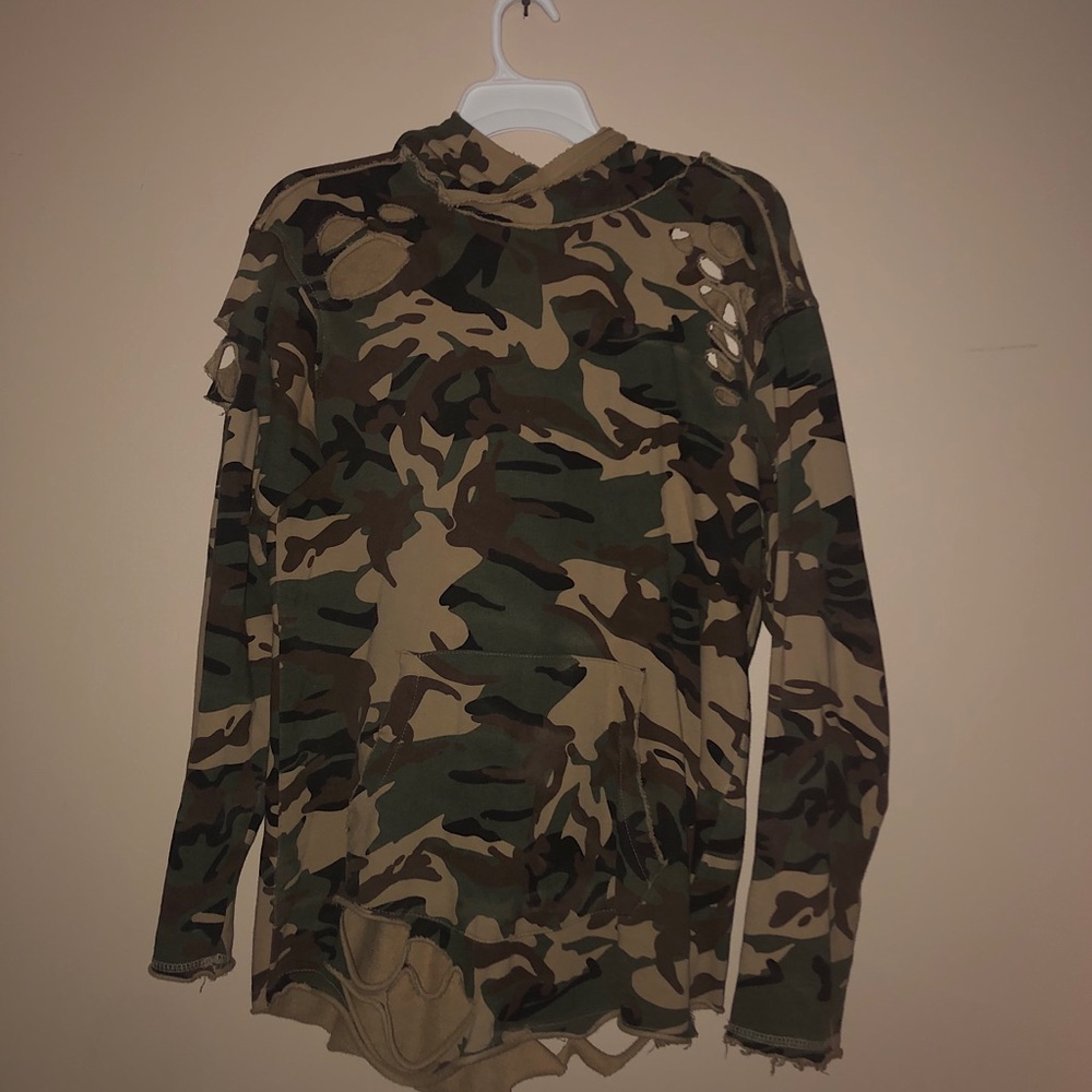 Unisex Distressed Camo Hoodie